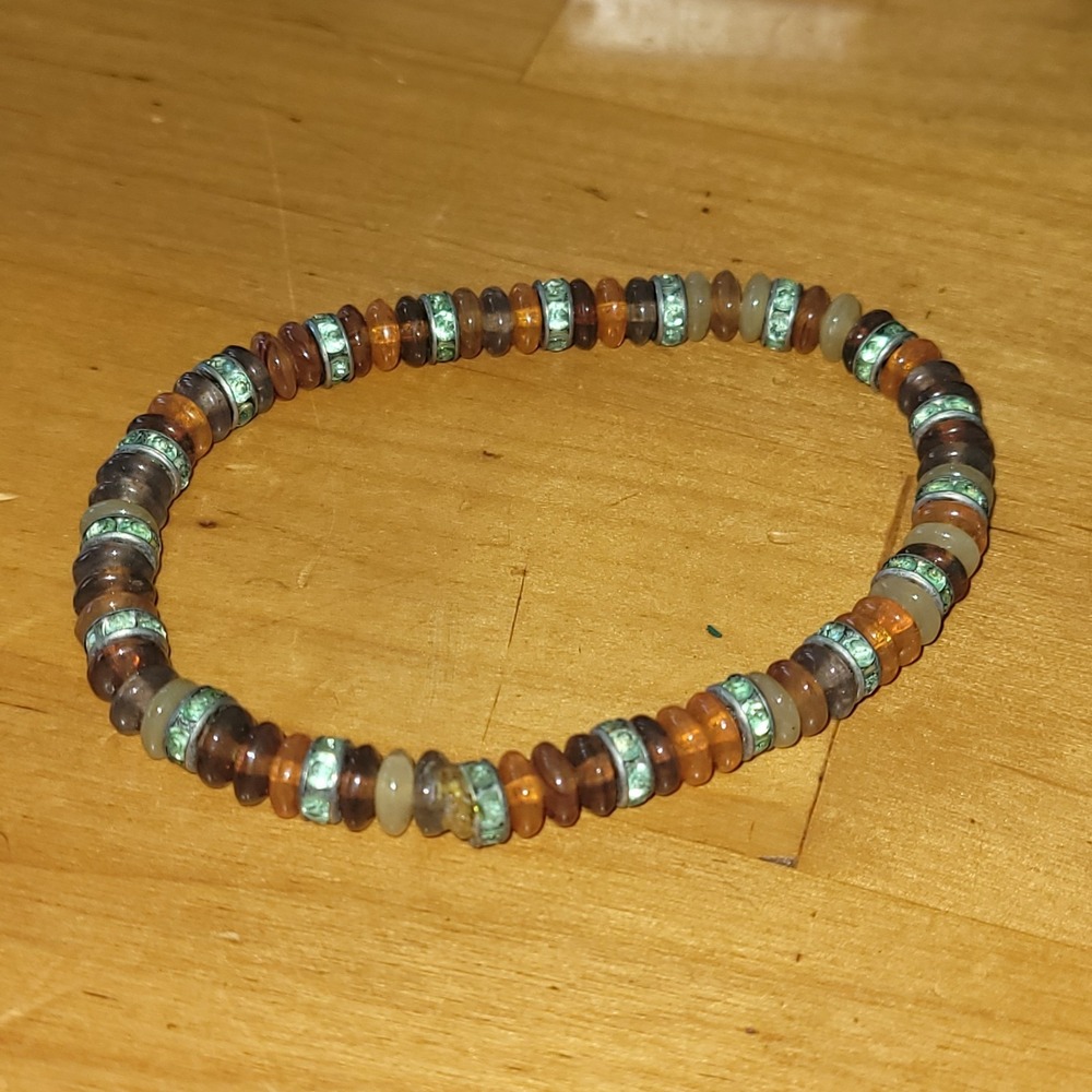 Vintage Multicolor Disc Bead Stretch Bracelet Mosaic Rhinestone Spacers